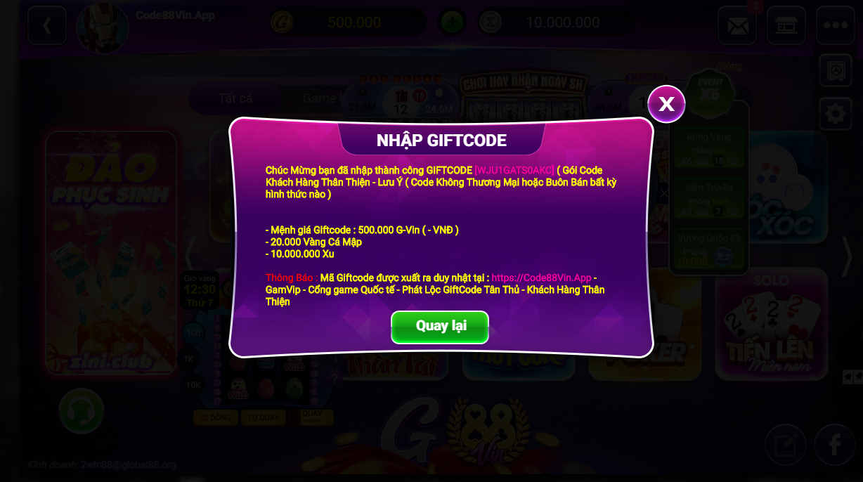 Cách nạp giftcode 88Vin nhanh nhất
