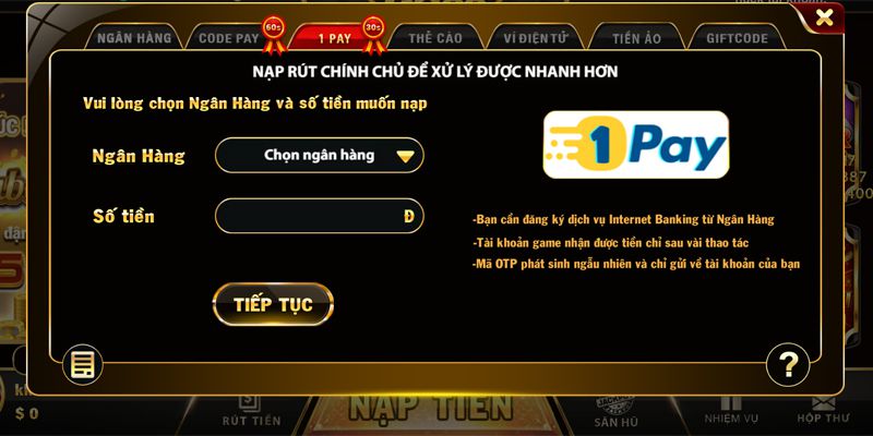 Nạp tiền và rút tiền qua ngân hàng lớn