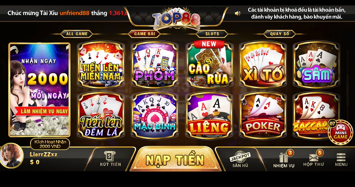 Những trò chơi có tại Top88